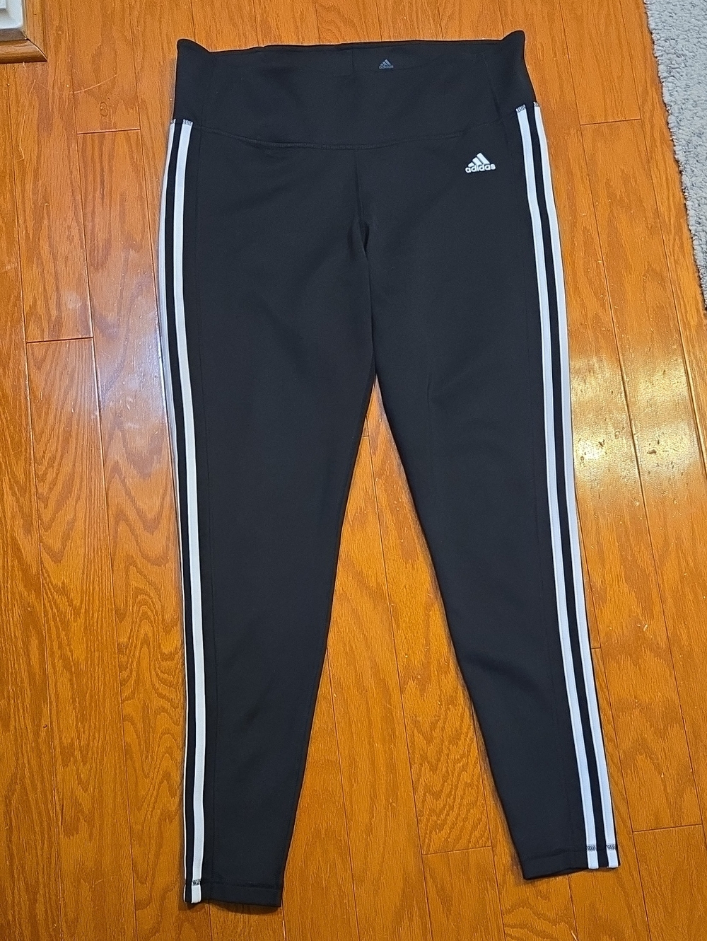 adidas Black Leggings with White Side Stripes XL Like New